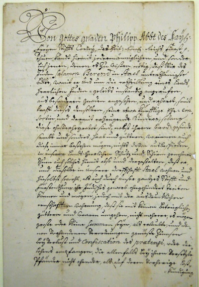 Geleitbrief für Salamon Berend vom 15.3.1763 (S. 1; das Original befindet sich heute in der Brandeis University in den USA)  