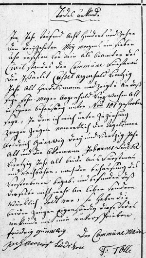 Todesurkunde für Kusel Archenholds mit fünf Wochen gestorbenen Sohn Meyer, 13.5.1810  