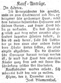 Anzeige im Wochenblatt für die Stadt und den Bezirk Höxter, 1808  