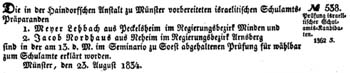 Anzeige über das bestandene Examen im Amts-Blatt der Königlichen Regierung zu Minden, 12.9.1834  