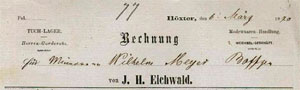 Rechnung aus dem Geschäft J.H. Eichwald (1870)  