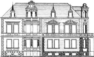 Das  Doppelhaus von Naphtali und Richard Fränkel in der Gartenstraße 2/4 auf einer Entwurfszeichnung  