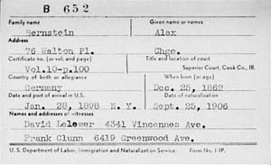 Karteikarte über die Zuerkennung der amerikanischen Staatsbürgerschaft am 25.9.1906  