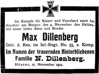 Todesanzeige für Max Dillenberg  