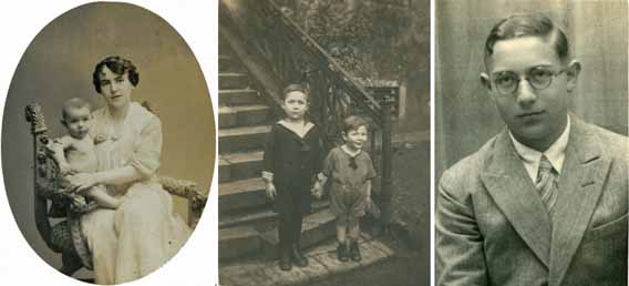 Otto Pins 1917 auf dem Arm der Mutter, 1922 mit seinem jüngeren Bruder Rudolf und 1933 nach der Mittleren Reife  