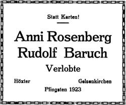 Anni Rosenbergs Verlobung mit Rudolf Baruch, 1923  