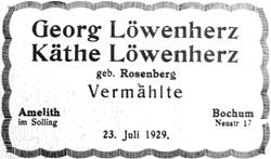 Heiratsanzeige, Sollinger Nachrichten 23.7.1929  