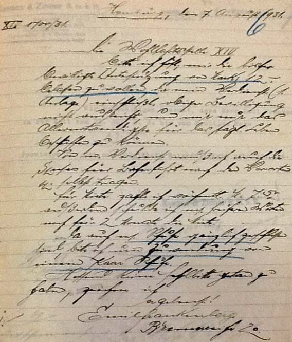 Brief Emil Frankenbergs an die Wohlfahrtsstelle mit der Bitte um Unterstützung, 7.8.1931  