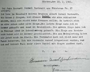 Hermann Bachmann muss sich wegen der Schlachtung einer Ziege rechtfertigen, 10.2.1941  