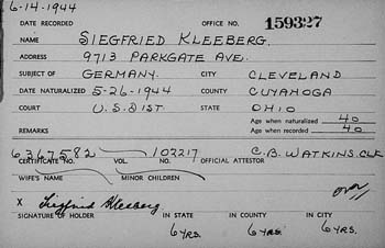 Einbürgerung Siegfried Kleebergs in den USA (1944)  