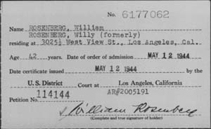 Einbürgerung Willy Rosenbergs in den USA, 1944  