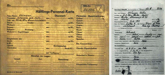 Letzte Lebenszeichen: Karteikarten für Johanna und Walter Uhlmann aus Stutthof, 1.10.1944  