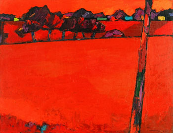 Landschaft in Rot. 1981. Öl auf Hartfaser. 72x92