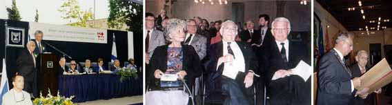 Jacob Pins 1998 als Ehrenmitglied des Israel Museums, 1999 mit Elsa beim Eintrag in das Goldene Buch der Stadt Höxter, 2003 bei der Ernennung zum Ehrenbürger von Höxter  