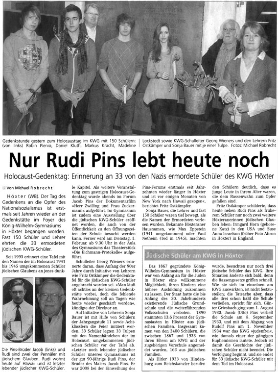 Tag des Gedenkens an die Opfer des Nationalsozialismus, Westfalen-Blatt, 28.1.2011  