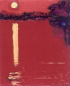 Rote Nacht mit Mond. 1994. Öl auf Hartfaser. 38x30