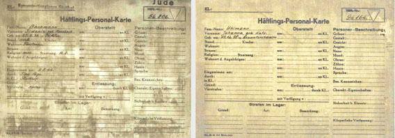 Karteikarten für Sidonie Bachmann und Johanna Uhlmann in Stutthof  