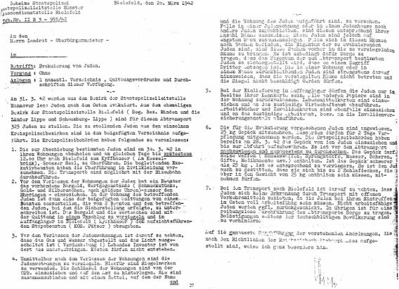 Richtlinien der Gestapo Münster für die Deportation nach Warschau  