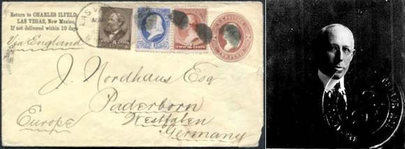 Links: Umschlag eines Briefes Charles Ilfelds an seinen Schwiegervater. Rechts: Max Nordhaus  