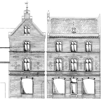 Die neuen Fassaden des Hauses auf einer Entwurfszeichnung  
