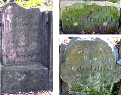 Die Grabsteine des 20-jährigen Sohns Robert und der Eltern Julius Heinemann und Veilchen Eichwald  