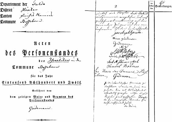 Eintrag einer Heirat im Personenstandsregister, unterschrieben vom Maire Gudemann  