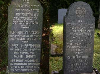 Die Grabsteine der Eltern Herz und Regina Herrmann auf dem jüdischen Friedhof in Oberemmel  