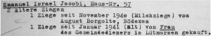 Aus der polizeilichen Meldung über die jüdischen Ziegenhalter in Fürstenau vom 26.2.1941.  