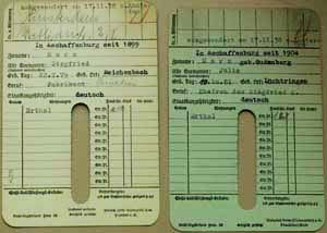 Karteikarten der jüdischen Gemeinde Aschaffenburg für Siegfried Marx und seine Frau Julia geb. Gudenberg  