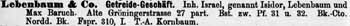 Eintrag der Getreidehandlung von Isidor (= Hans) Lebenbaum im Hamburger Adressbuch  