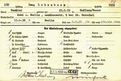 Karteikarte für Iwan Lebenbaum in Buchenwald  