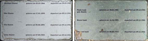 Gedenktafeln für die Familie Stamm-Isaack auf der Gedenkstätte in Ovenhausen  