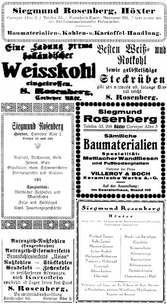 Eine kleine Auswahl der Anzeigen Siegmund Rosenbergs  