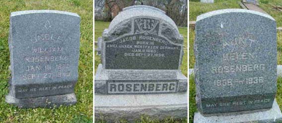 Die Grabsteine von Willi, Jacob und Helen Rosenberg in Greenwood, Texas  