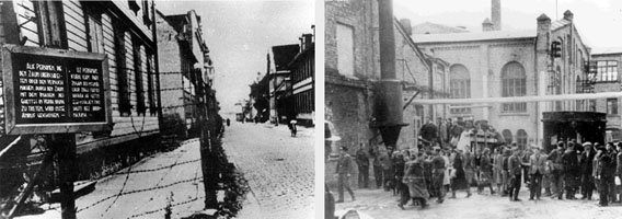 Warnschild mit Kontaktverbot • Vor dem Ausmarsch zu Arbeit  