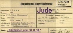 Karteikarte über die Inhaftierung Max Stamms in Buchenwald  