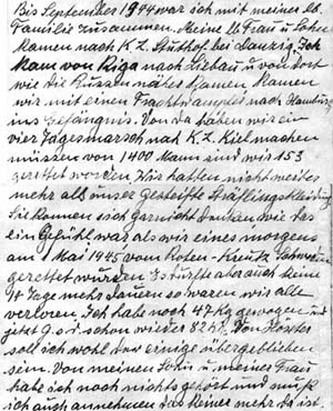 Aus einem Brief Gustav Uhlmann an Laura Sander, eine Tante von Jacob Pins, 29.10.1945  
