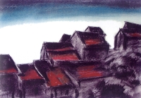 Häuser. 1989. Kohle-/Farbkreide. 48x62