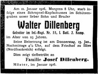 Todesanzeige für Walter Dillenberg  
