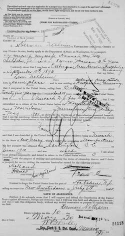 Passport application by Hermann Netheim for himself and his family  