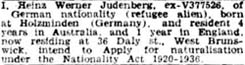 Antrag auf Naturalisierung in Australien (The Argus, 14.8.1944)  