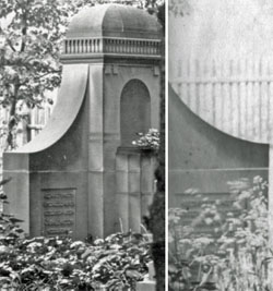 Das zerstörte Grabmal für Isaac (Iwan) Bernstein und seine Frau Therese, geb. Löwenthal, zusammengesetzt aus zwei alten Fotos  