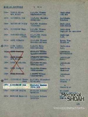 Der Name Max Ransenberg auf der Liste der aus Drancy nach Auschwitz deportierten Juden   