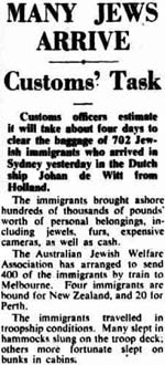 Bericht des <i>Sydney Morning Herald</i> über die Ankunft der <i>Johan de Witt</i> (17.3.1947, Anfang)  